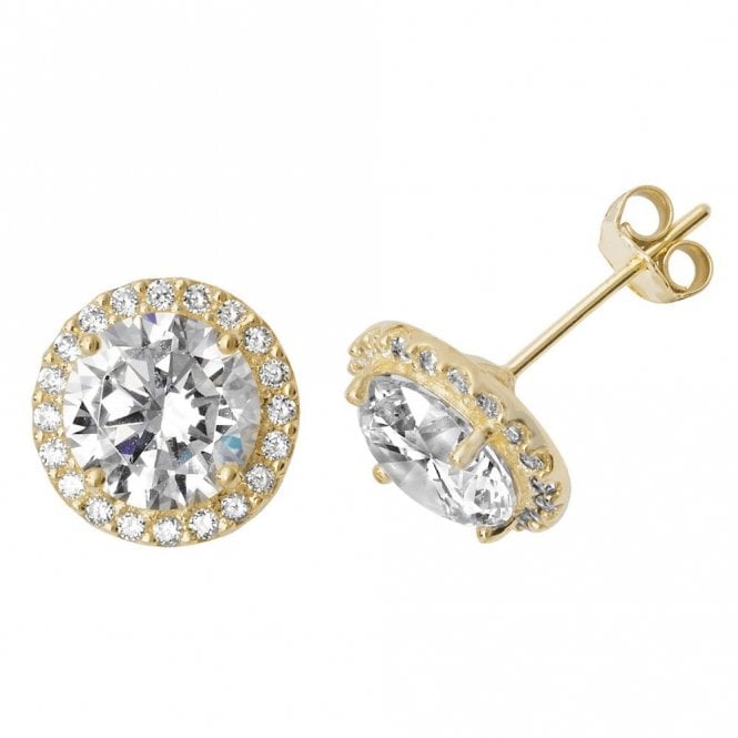 Faith 9ct Gold 9ct Yellow Gold Round CZ with Single Halo Stud Earrings 1g, 0.9cm