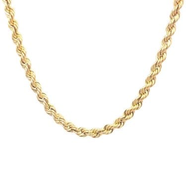 9ct Yellow Gold Semi Solid Laser Rope 18" Chain 3.2mm, 4.68g