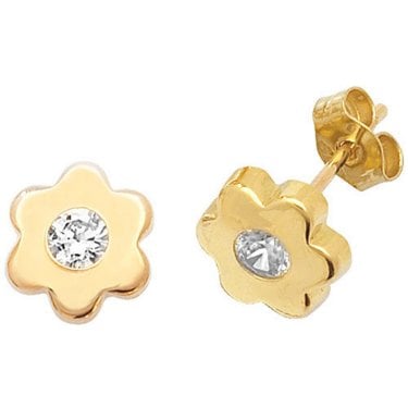 9ct Yellow Gold Single CZ Flower Stud Earrings 0.7cm, 0.54g