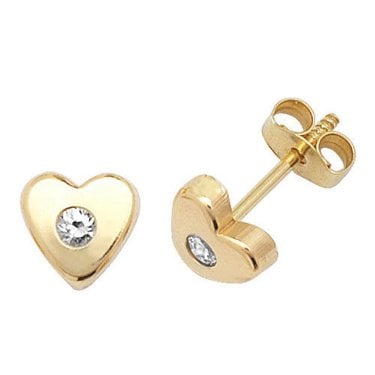 9ct Yellow Gold Single CZ Heart Stud Earrings 0.5cm, 0.46g 