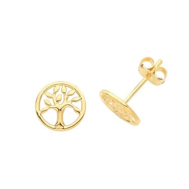 9ct Yellow Gold Tree of Life Stud Earrings 0.51g, 0.75cm