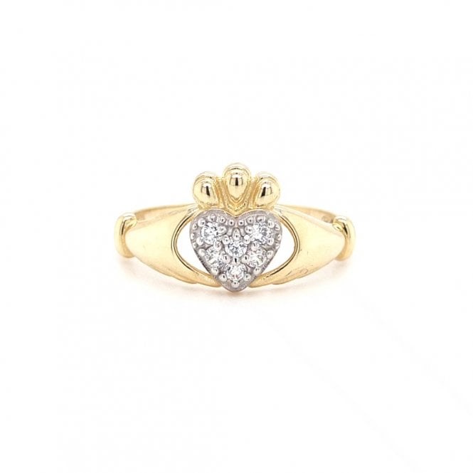 Faith 9ct Gold  CZ Cluster Claddagh Ring