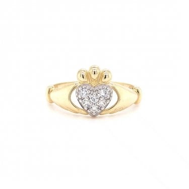 Faith 9ct Gold CZ Cluster Claddagh Ring