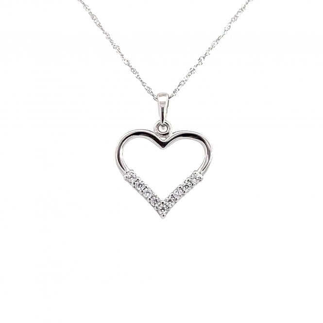 Faith 9ct Gold Faith 9ct White Gold Half Plain, Half CZ Open Heart Necklace 15 x 14mm, 18