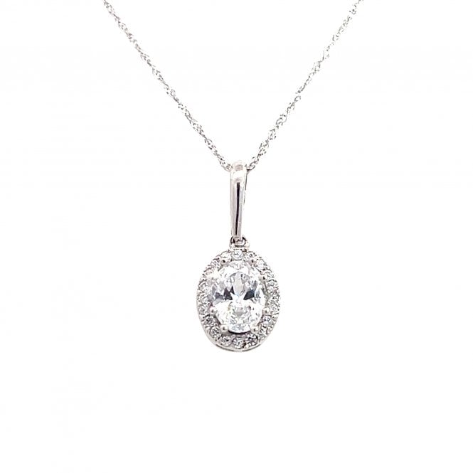 Faith 9ct Gold Faith 9ct White Gold Oval Halo Necklace 8 x 10mm, 18
