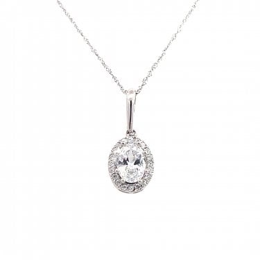Faith 9ct White Gold Oval Halo Necklace 8 x 10mm, 18"