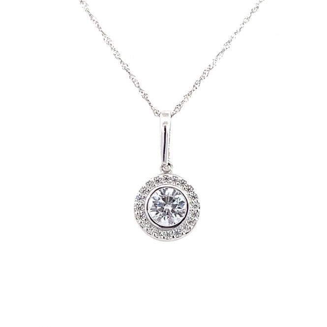 Faith 9ct Gold Faith 9ct White Gold Round Halo Necklace 9 x 9mm, 18