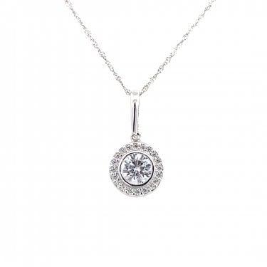 Faith 9ct White Gold Round Halo Necklace 9 x 9mm, 18"