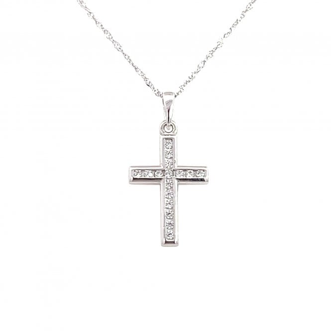 Faith 9ct Gold Faith 9ct White Gold Rubover CZ Cross Necklace 11 x 16mm, 18