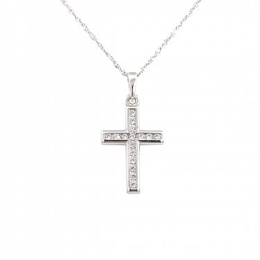 Faith 9ct White Gold Rubover CZ Cross Necklace 11 x 16mm, 18"