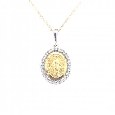Faith 9ct Yellow Gold CZ Halo Miraculous Medal Necklace 12 x 16mm, 18"
