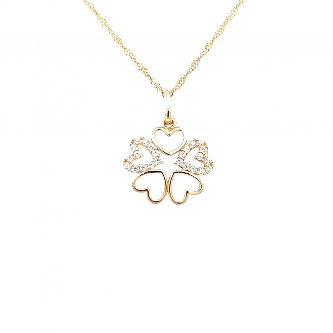 Faith 9ct Gold Faith 9ct Yellow Gold CZ Heart Clover Necklace 0.5g, 12 x 12mm, 18