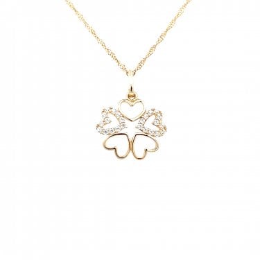 Faith 9ct Yellow Gold CZ Heart Clover Necklace 0.5g, 12 x 12mm, 18"