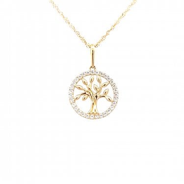 Faith 9ct Yellow Gold CZ Tree of Life Necklace 0.5g, 12 x 12mm, 18"