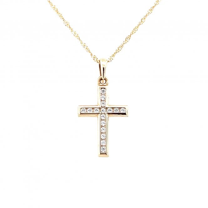 Faith 9ct Gold Faith 9ct Yellow Gold Rubover CZ Cross Necklace 11 x 16mm, 18