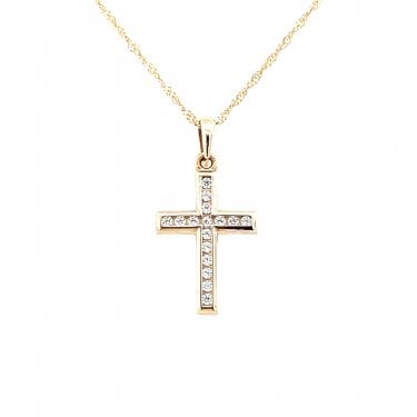 Faith 9ct Yellow Gold Rubover CZ Cross Necklace 11 x 16mm, 18"