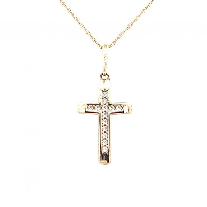 Faith 9ct Gold Faith 9ct Yellow Gold Tapered Edge CZ Cross Necklace 12 x 20mm, 18