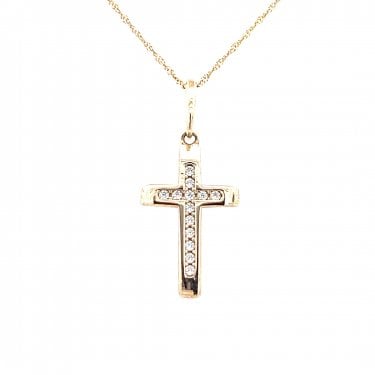 Faith 9ct Yellow Gold Tapered Edge CZ Cross Necklace 12 x 20mm, 18"