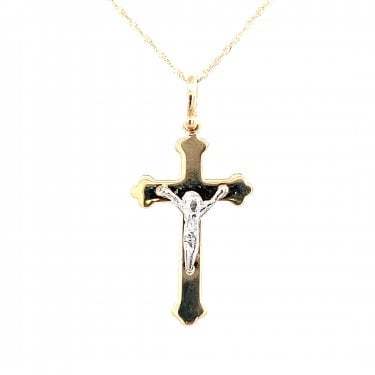 Faith 9ct Yellow Gold Two Tone Crucifix Cross Necklace 15 x 25mm, 18"