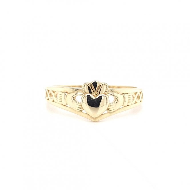 Faith 9ct Gold  Plain Claddagh with Twist Shoulders Wishbone Ring