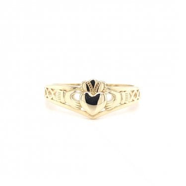 Faith 9ct Gold Plain Claddagh with Twist Shoulders Wishbone Ring