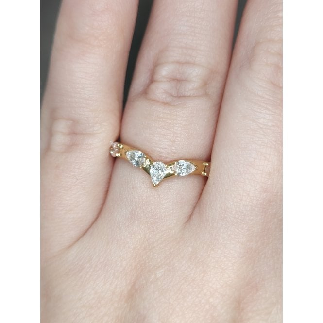 Faith Diamonds 18ct Yellow Gold 0.50ct Total D/E Colour Pear Cut Claw Set Wishbone LAB Grown Diamond Certified Ring 