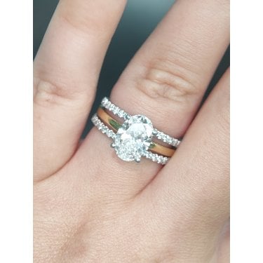 18ct Yellow Gold & Platinum 2.66ct Total D/E Colour Oval Cut Solitaire with Hidden Halo and Two Diamond Split Bands LAB Grown Diamond Certified Ring 