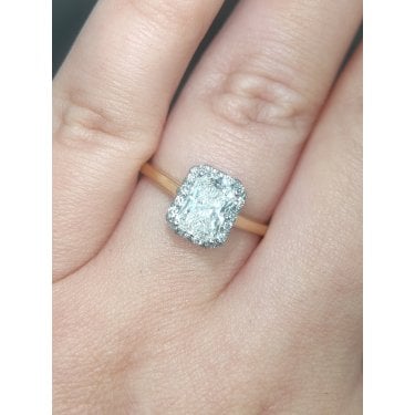18ct Yellow Gold with Platinum Head 1.23ct Total D/E Colour Emerald Cut Solitaire with Single Halo LAB Grown Diamond Certified Ring 