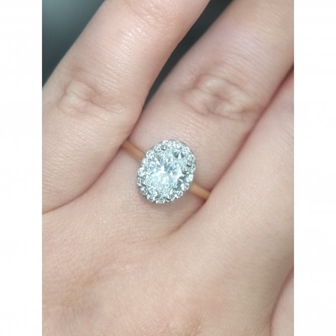 Faith Diamonds 18ct Yellow Gold with Platinum Head 1.25ct Total D/E Colour Oval Cut Solitaire with Single Halo LAB Grown Diamond Certified Ring 