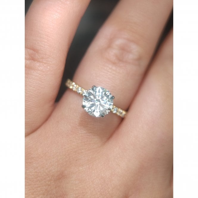 Faith Diamonds 18ct Yellow Gold with Platinum Head 1.79ct Total D/E Colour Round Brilliant Cut Solitaire with Diamond Shoulders LAB Grown Diamond Certified Ring 