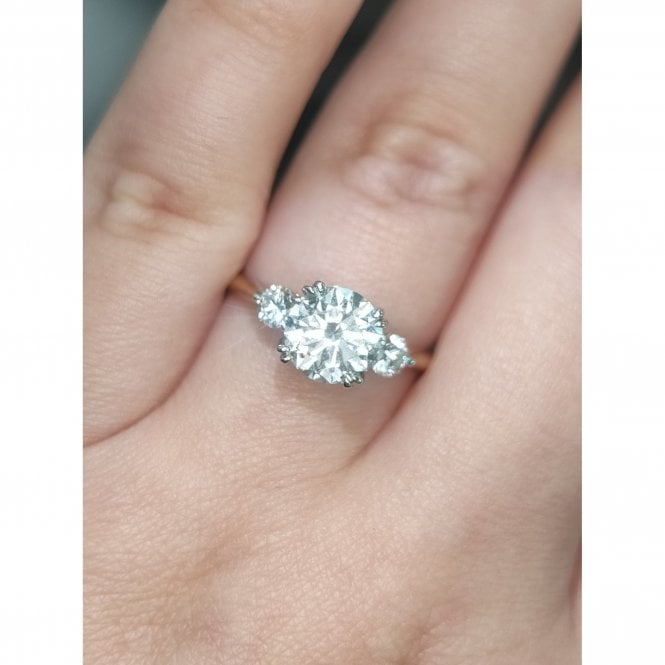 Faith Diamonds 18ct Yellow Gold with Platinum Head 1.92ct Total D/E Colour Round Brilliant Three Stone with Hidden Halo LAB Grown Diamond Certified Ring 