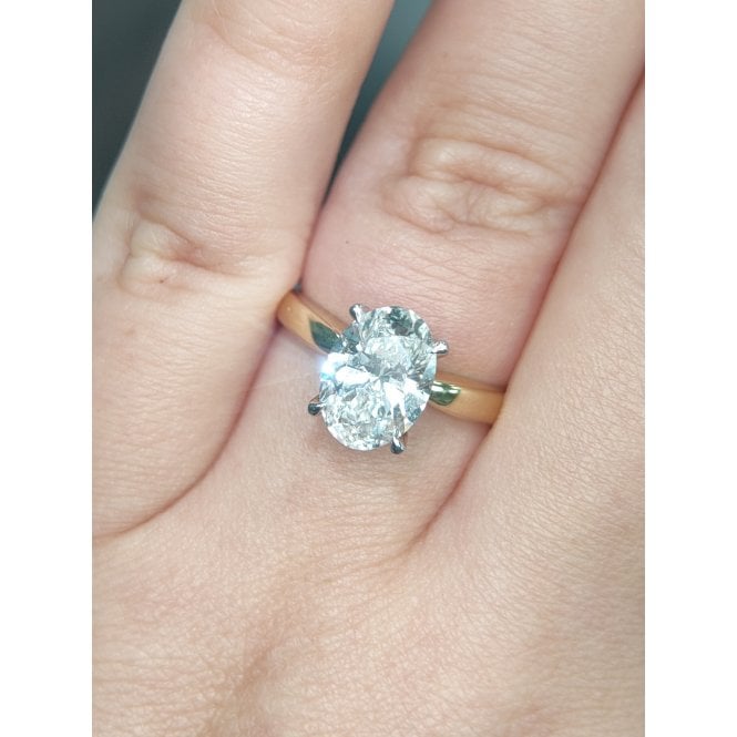 Faith Diamonds 18ct Yellow Gold with Platinum Head 2.08ct Total D/E Colour Oval Cut Solitaire with Hidden Halo LAB Grown Diamond Certified Ring 