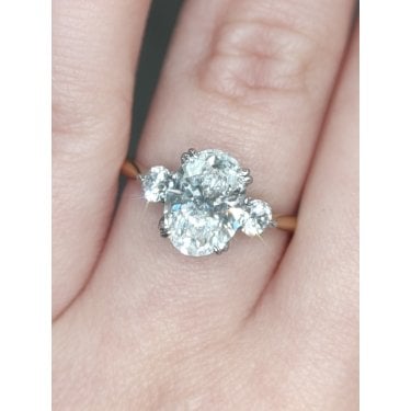18ct Yellow Gold with Platinum Head 2.40ct Total D/E Colour Oval & Round Brilliant Three Stone with Hidden Halo LAB Grown Diamond Certified Ring 