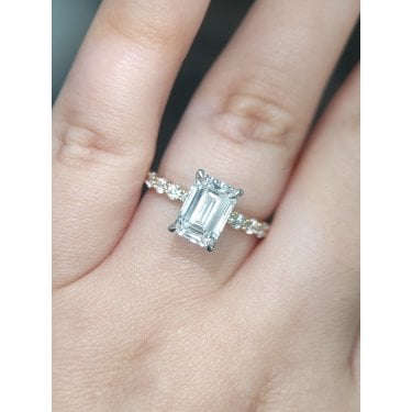 18ct Yellow Gold with Platinum Head 2.60ct Total Emerald Cut Solitaire with Hidden Halo & Raised Diamond Shoulders LAB Grown Diamond Certified Ring
