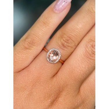 9ct Rose Gold Oval Morganite & Diamond Halo Ring
