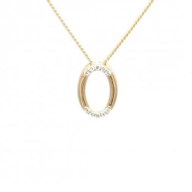 9ct Yellow Gold 0.16ct D/E Colour Round Brilliant Cut Open Oval LAB Grown Diamond Certified Necklace 0.8 x 1.1cm, 16-18"