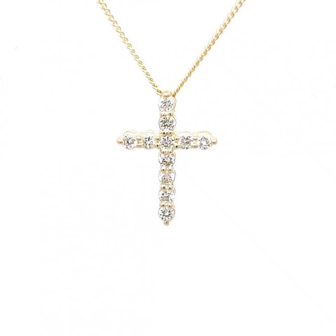 Faith Diamonds 9ct Yellow Gold 0.25ct D/E Colour Round Brilliant Cut Claw Set Cross LAB Grown Diamond Certified Necklace 1 x 1.5cm, 16-18