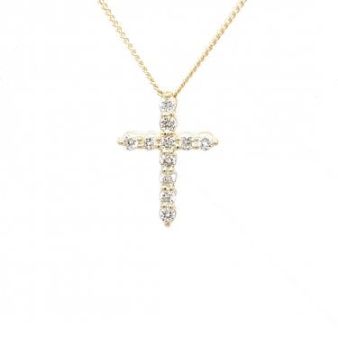 9ct Yellow Gold 0.25ct D/E Colour Round Brilliant Cut Claw Set Cross LAB Grown Diamond Certified Necklace 1 x 1.5cm, 16-18"