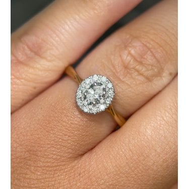9ct Yellow Gold 0.30ct Total Oval Cut Solitaire with Single Diamond Halo & Twist Shoulders Ring