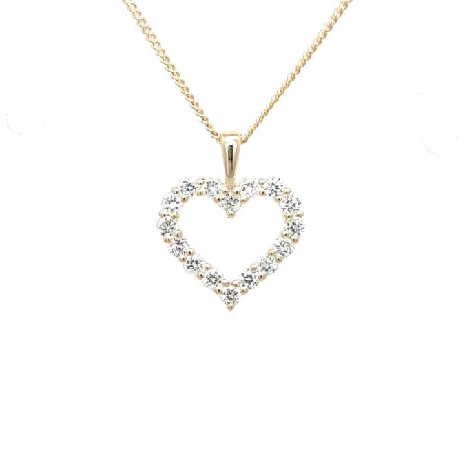Faith Diamonds 9ct Yellow Gold 0.33ct D/E Colour Round Brilliant Cut Open Heart LAB Grown Diamond Certified Necklace 1.2 x 1.1cm, 16-18