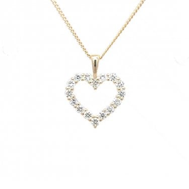 9ct Yellow Gold 0.33ct D/E Colour Round Brilliant Cut Open Heart LAB Grown Diamond Certified Necklace 1.2 x 1.1cm, 16-18" 