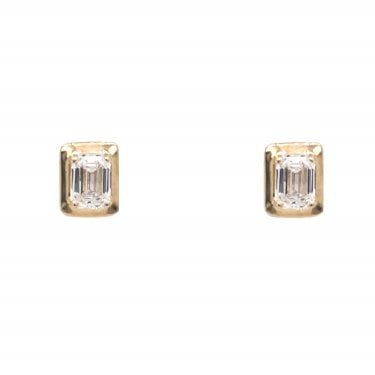 9ct Yellow Gold 0.46ct D/E Colour Emerald Cut LAB Grown Diamond Certified Stud Earrings 0.5 x 0.6cm