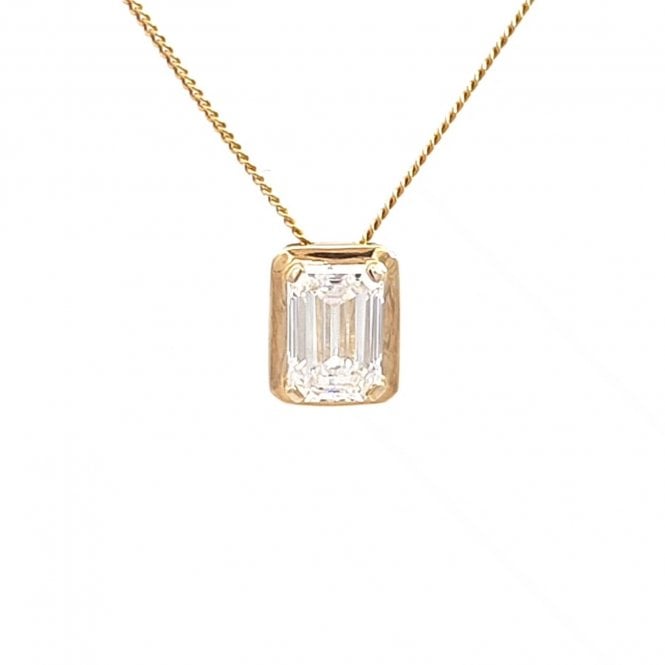 Faith Diamonds 9ct Yellow Gold 0.50ct D/E Colour Emerald Cut LAB Grown Diamond Certified Necklace 0.6 x 0.7cm, 16-18