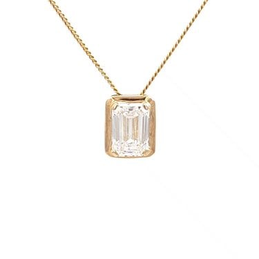 9ct Yellow Gold 0.50ct D/E Colour Emerald Cut LAB Grown Diamond Certified Necklace 0.6 x 0.7cm, 16-18"