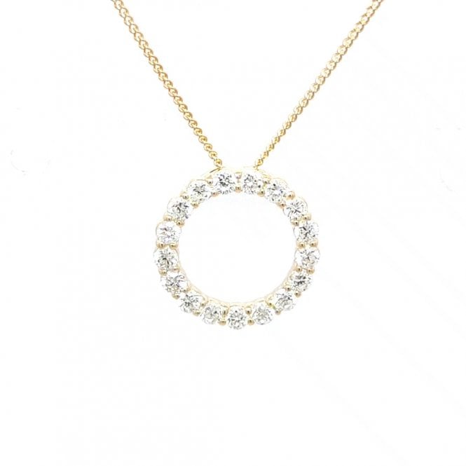 Faith Diamonds 9ct Yellow Gold 0.50ct D/E Colour Round Brilliant Cut Open Circle LAB Grown Diamond Certified Necklace 1.4 x 1.4cm, 16-18
