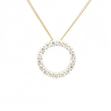 9ct Yellow Gold 0.50ct D/E Colour Round Brilliant Cut Open Circle LAB Grown Diamond Certified Necklace 1.4 x 1.4cm, 16-18"