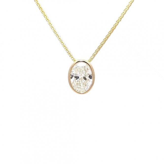 Faith Diamonds 9ct Yellow Gold 0.70ct D/E Colour Oval Cut Rubover LAB Grown Diamond Certified Necklace 0.6 x 0.8cm, 16-18