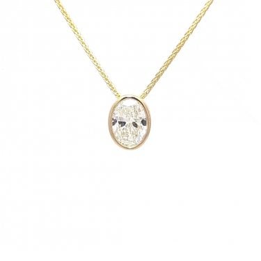 9ct Yellow Gold 0.70ct D/E Colour Oval Cut Rubover LAB Grown Diamond Certified Necklace 0.6 x 0.8cm, 16-18"