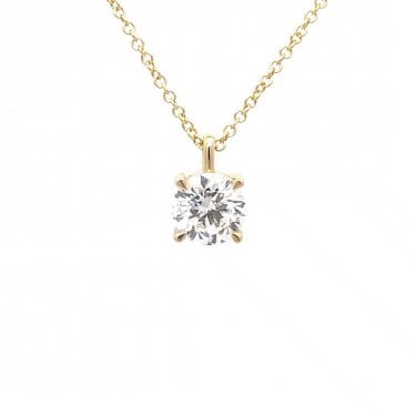 9ct Yellow Gold 1.04ct D/E Colour Round Brilliant Cut LAB Grown Diamond Certified Necklace 0.7 x 0.7cm, 16-18"