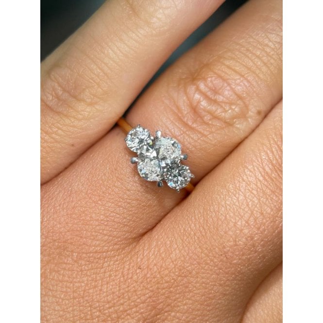 Faith Diamonds 9ct Yellow Gold 1.55ct Total D/E Colour Oval & Round Brilliant Three Stone LAB Grown Diamond Certified Ring